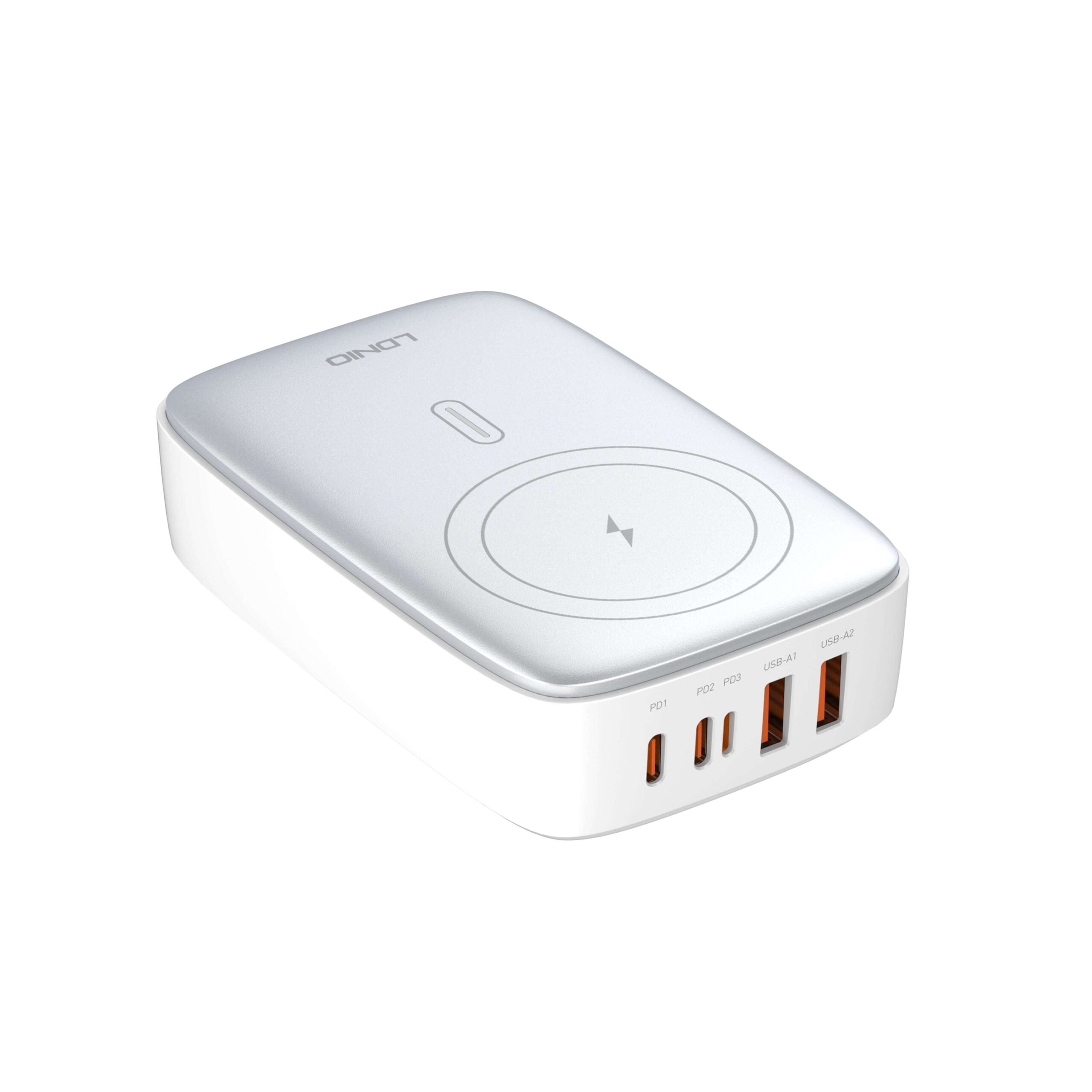 LDNIO 140W Multiport Desktop Charging Wireless Charger Q4010 White Original Product Front View - OnlineExpo.pk