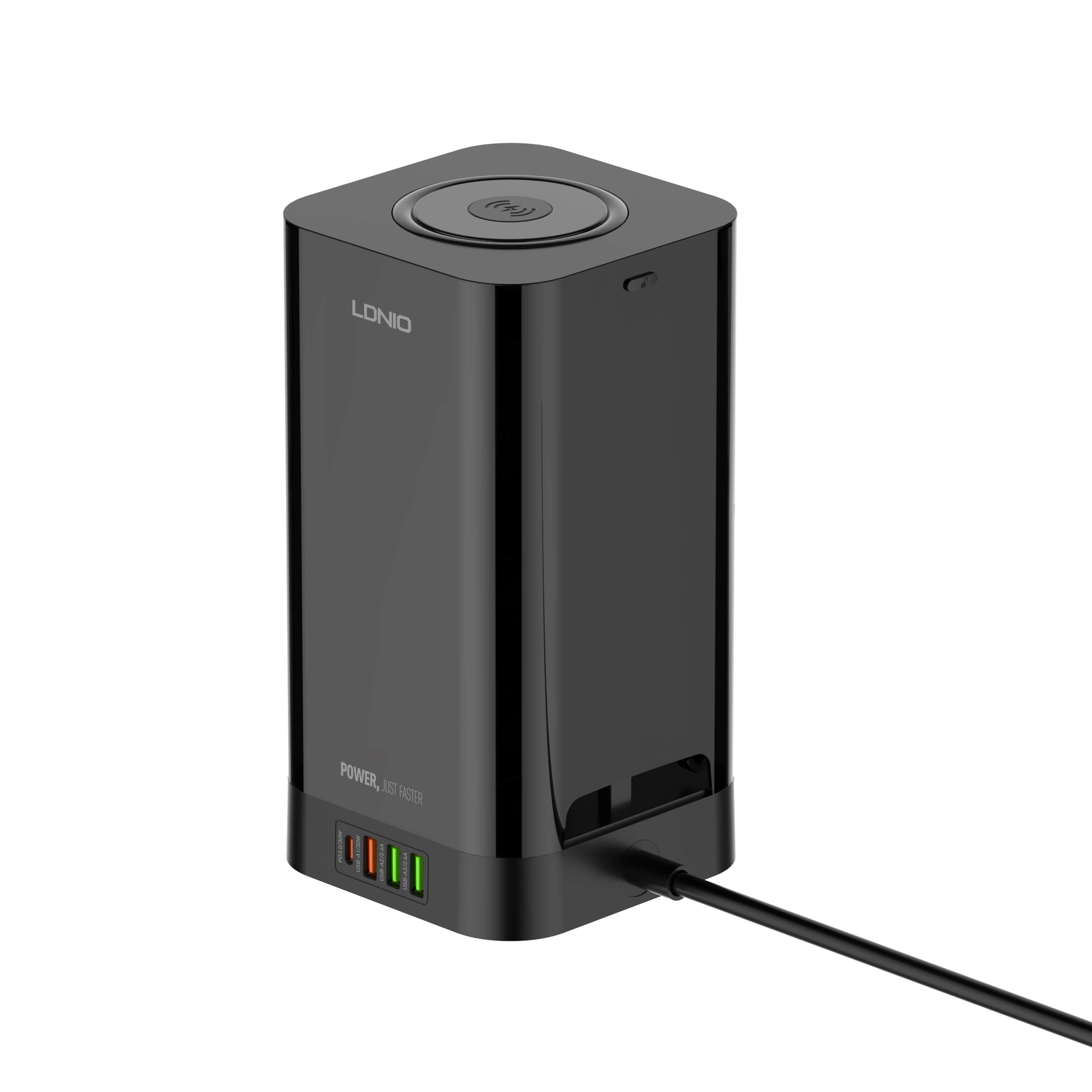 LDNIO SKW4485 4 AC Tower Extension Power Socket with 30W PD, QC3.0 & 15W Wireless Charging View 5 - OnlineExpo.pk