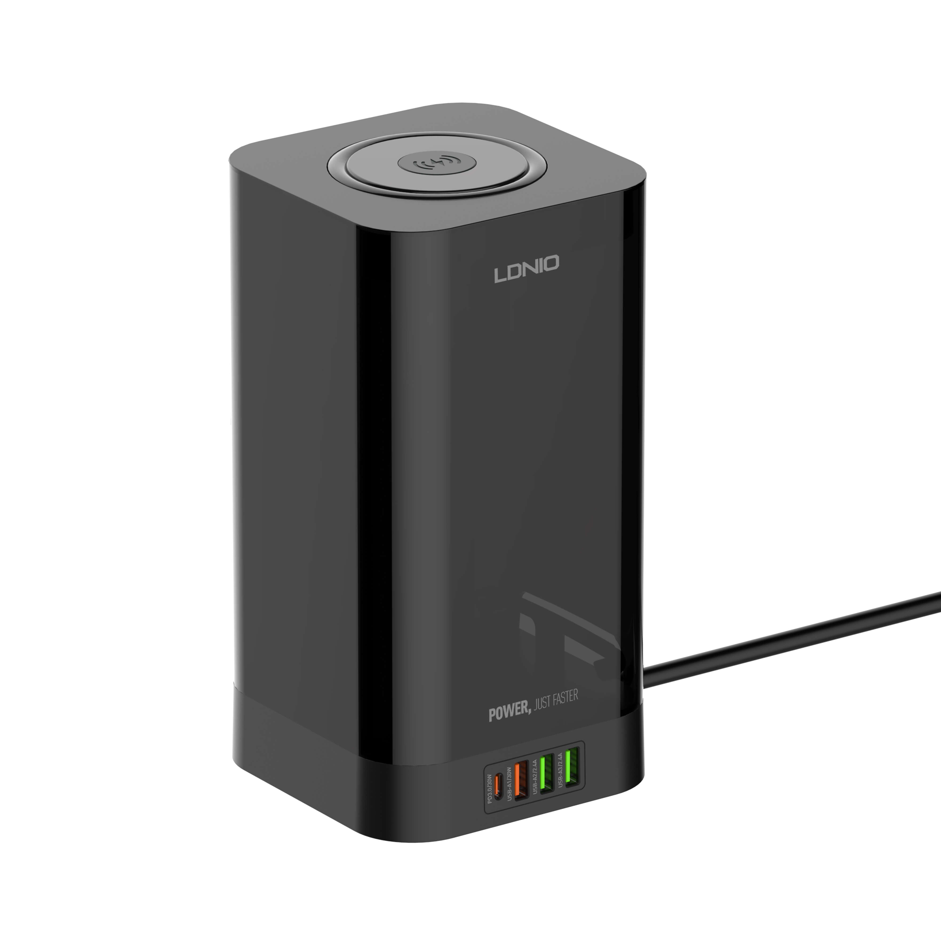 LDNIO SKW4485 4 AC Tower Extension Power Socket with 30W PD, QC3.0 & 15W Wireless Charging View 2 - OnlineExpo.pk