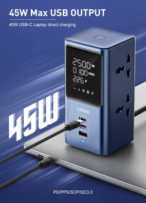 LDNIO SC2 45W PD Power Strip with Fast Charging & LED Display View 2 - OnlineExpo.pk