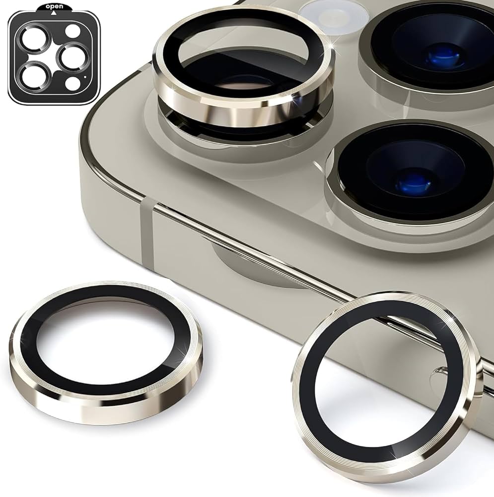 iPhone 15 Pro / iPhone 15 Pro Max AR / AF Ring Lens Protector - Natural Titanium Original Product Front View - OnlineExpo.pk