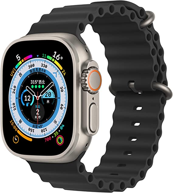 44mm-45mm-49mm Ocean Band Smartwatch Strap For Apple Watch - Black Original Product Front View - OnlineExpo.pk