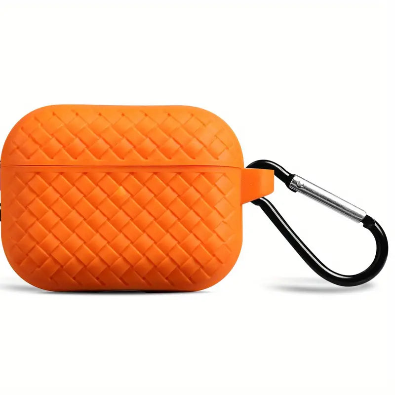 Airpods Pro 2022 / 2019 Woven Pattern Silicone Soft Case - Orange Original Product Front View - OnlineExpo.pk