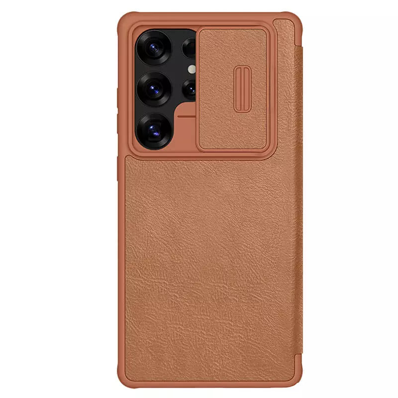 Samsung Galaxy S25 Ultra Nillkin Qin Pro Leather Book Case Brown Original Product Front View - OnlineExpo.pk