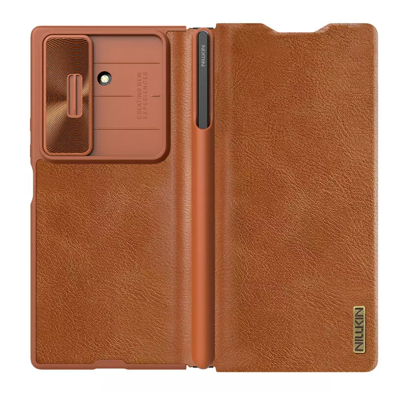 Samsung Galaxy Z Fold 7 Nillkin Qin Pro Leather case (S-PEN version) Brown Original Product Front View - OnlineExpo.pk