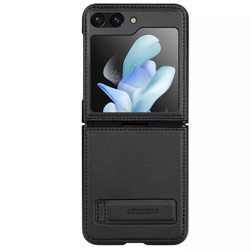 Samsung Galaxy Z Flip5 Nillkin Qin Vegan leather case - Black Original Product Front View - OnlineExpo.pk