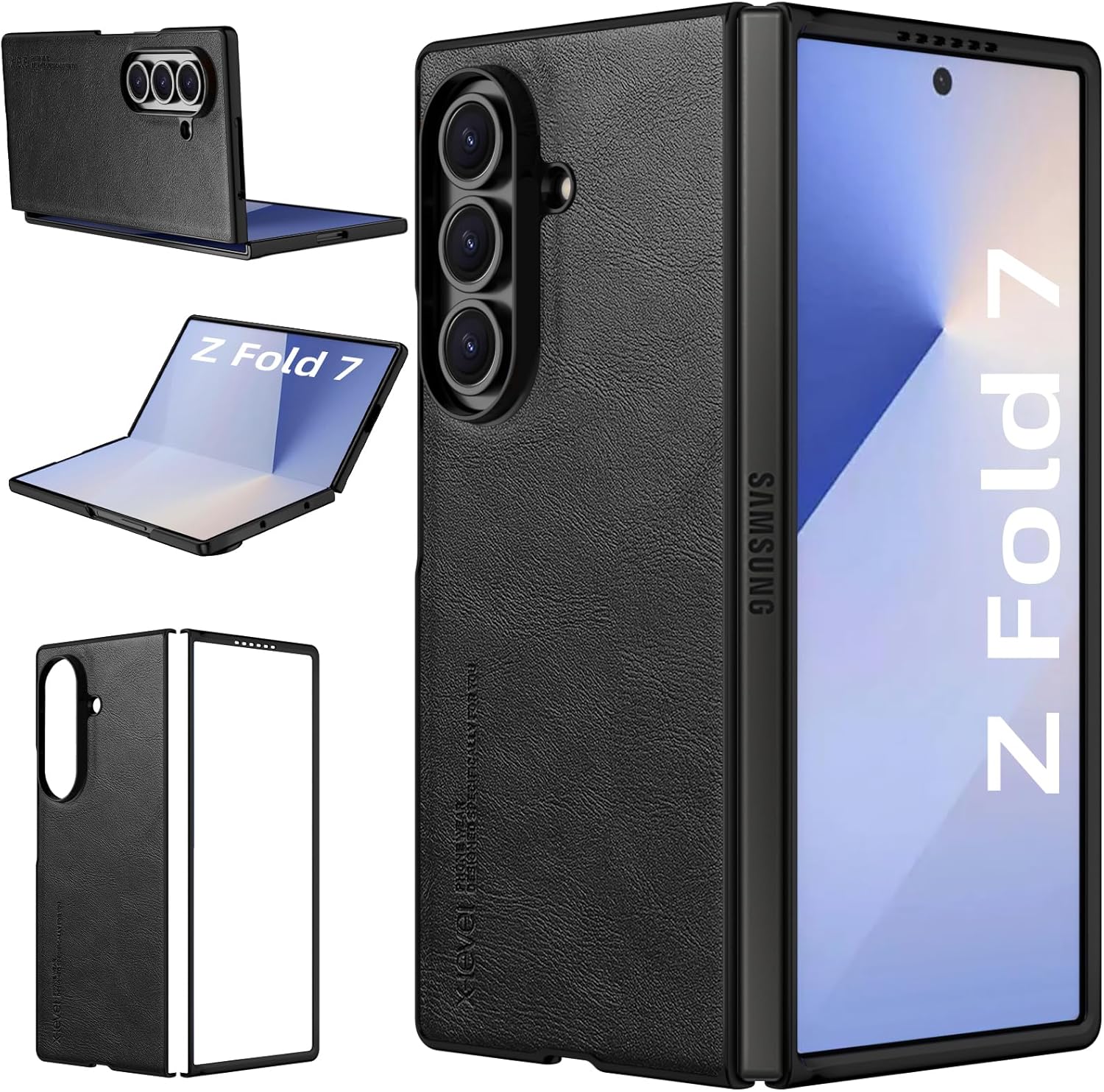 Samsung Galaxy Z Fold 7 X-level, Thin Slim Premium PU Leather | Bumper | Shockproof Protection | Folding Phone Case | Black