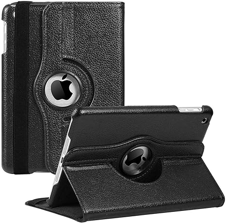 Apple iPad Mini 1/2/3/4/5 360 Degree Rotating Leather Case Cover - Black Original Product Front View - OnlineExpo.pk