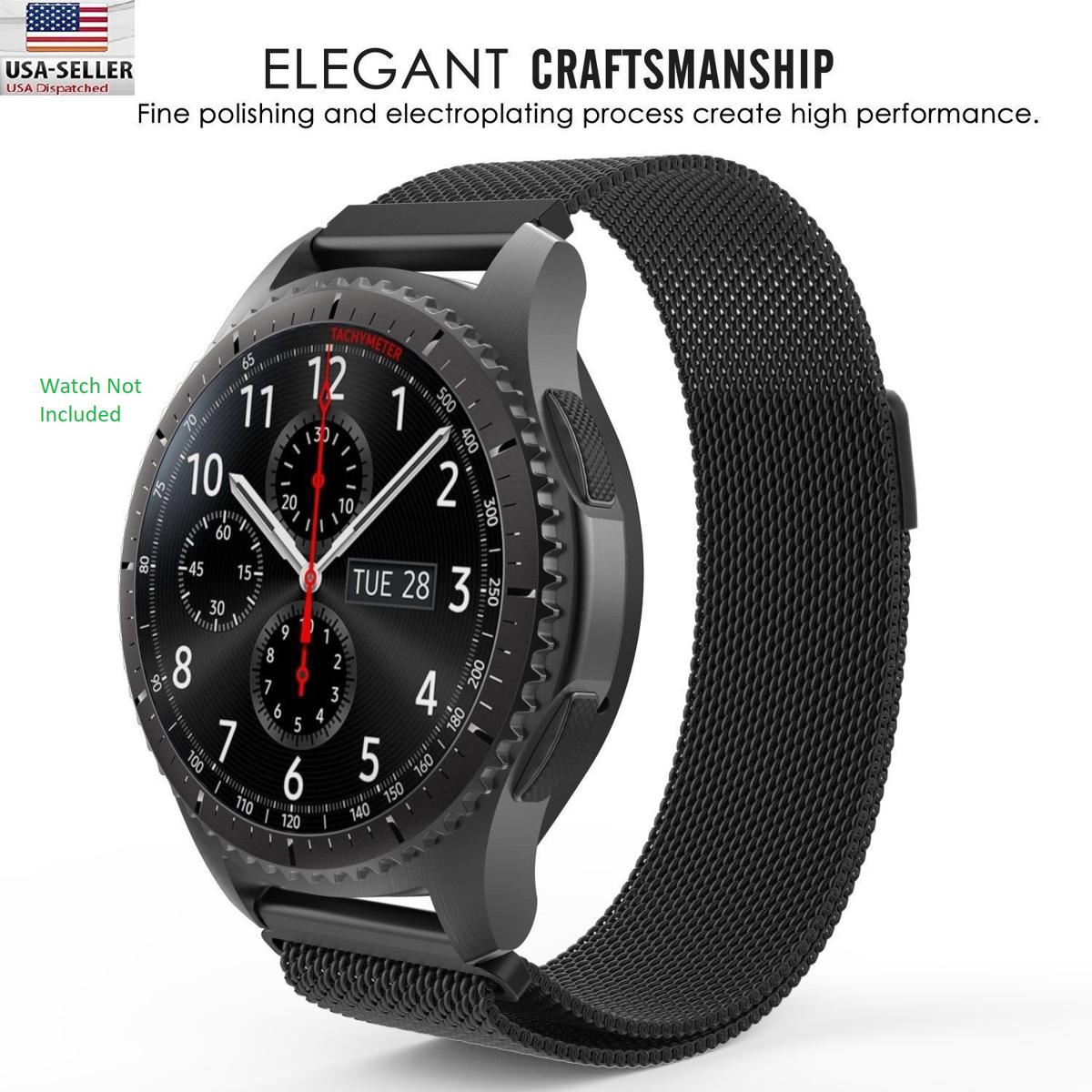 Magnetic Chain Strap for Galaxy Watch Gear S4 46mm Black Original Product Front View - OnlineExpo.pk