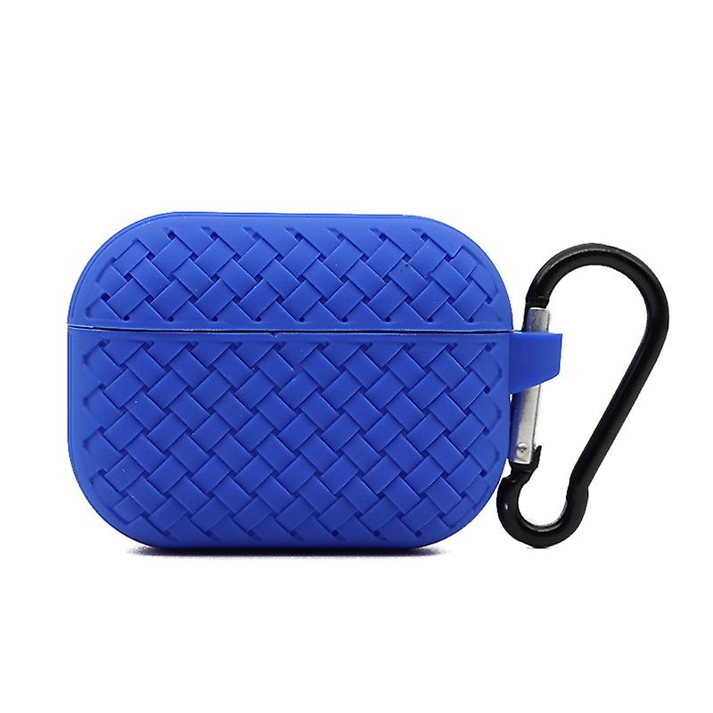 Airpods Pro 2022 / 2019 Woven Pattern Silicone Soft Case - Blue Original Product Front View - OnlineExpo.pk