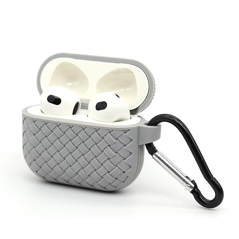 Airpods Pro 2022 / 2019 Woven Pattern Silicone Soft Case - Grey View 4 - OnlineExpo.pk