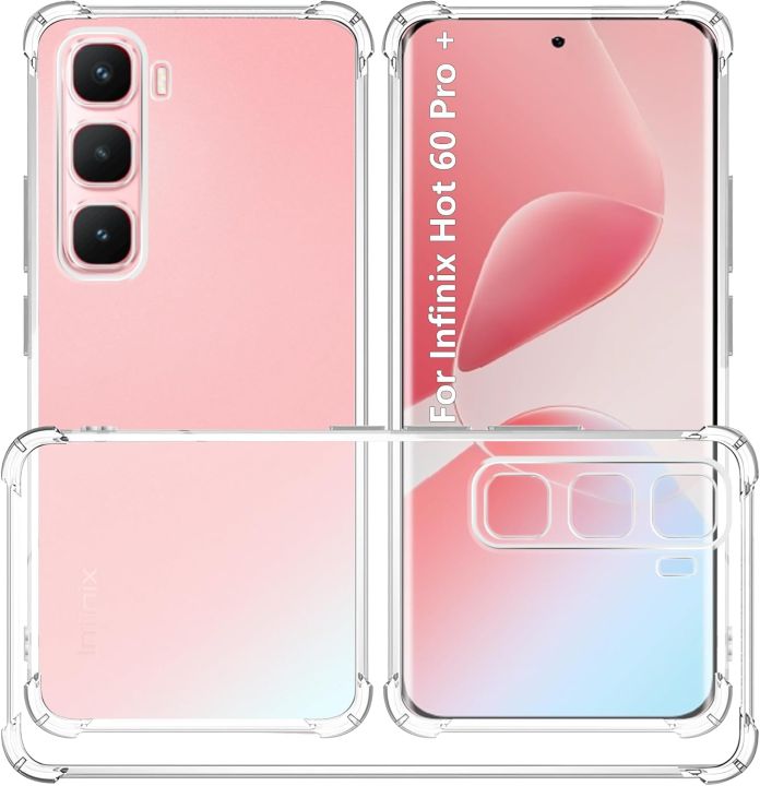 Bumper Back cover Infinix hot 60 pro plus Transparent with Camera protection soft jelly material Original Product Front View
