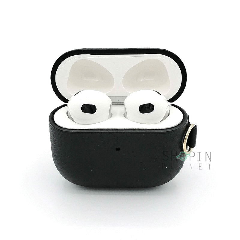 Airpods 3 Leather Case With Belt Clip - Black Original Product Front View - OnlineExpo.pk