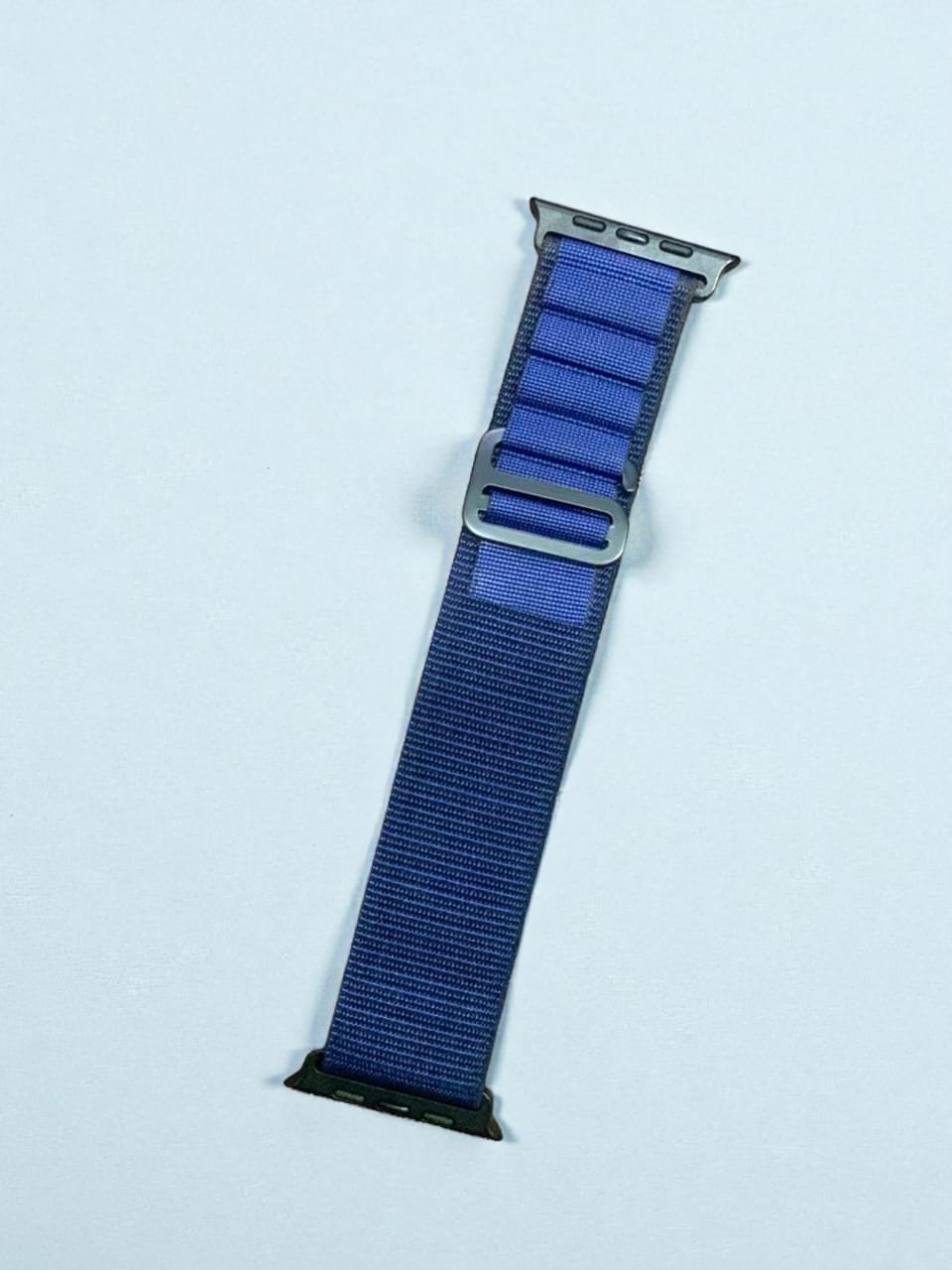 42mm-44mm-45mm-49mm Premium Blue Nylon Alpine Loop Band for Apple Watch Series 11 With Black Connector & Buckle Original