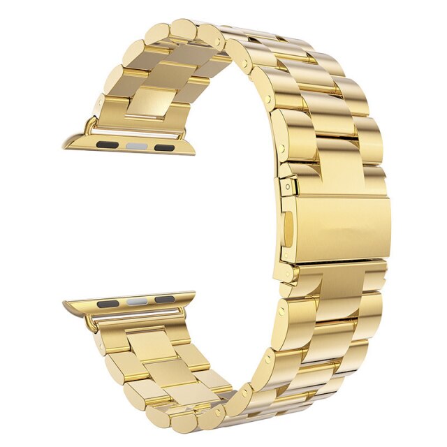 42mm-44mm-45mm Apple Watch Stainless Steel Chain Strap with Folding Clasp - Golden Original Product Front View