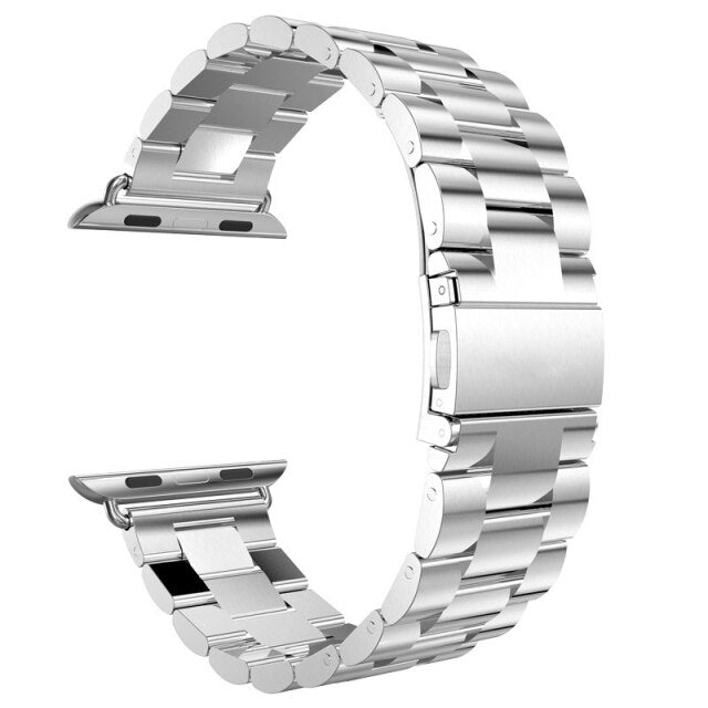 42mm-44mm-45mm Apple Watch Stainless Steel Chain Strap with Folding Clasp - Silver Original Product Front View