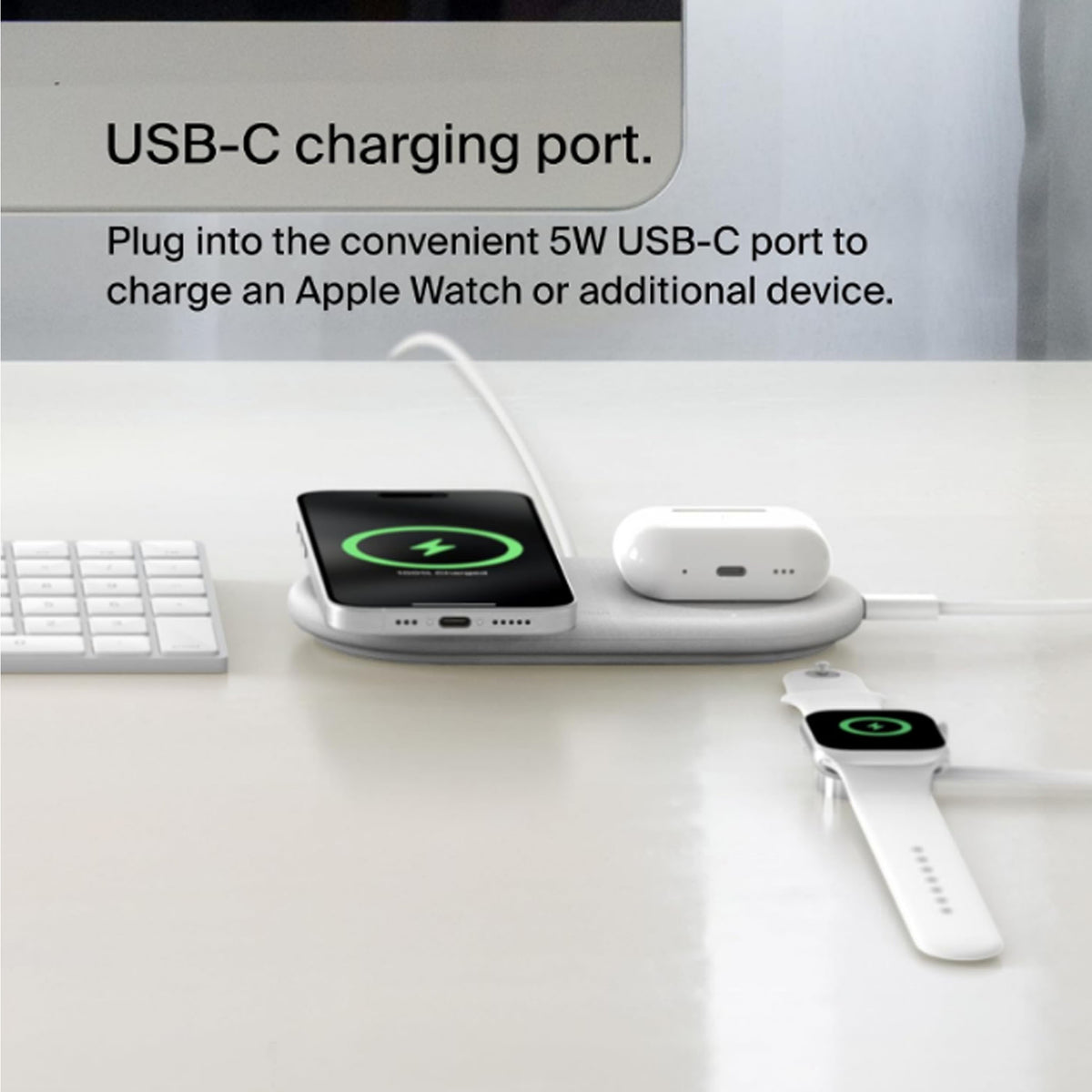 Belkin BoostCharge Pro Qi2 15W slim magnetic wireless pad on desk OnlineExpo.pk