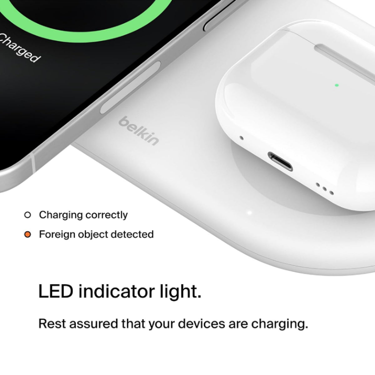 Belkin 2-in-1 Qi2 fast wireless charger pad with USB-C port for iPhone and AirPods Indicator OnlineExpo.pk