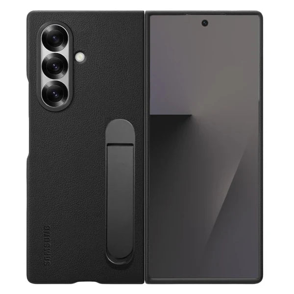 Samsung Galaxy Z Fold 7 Kind Suit Leather Protective Shell Case Cover with Stand - Black Original Product Front View