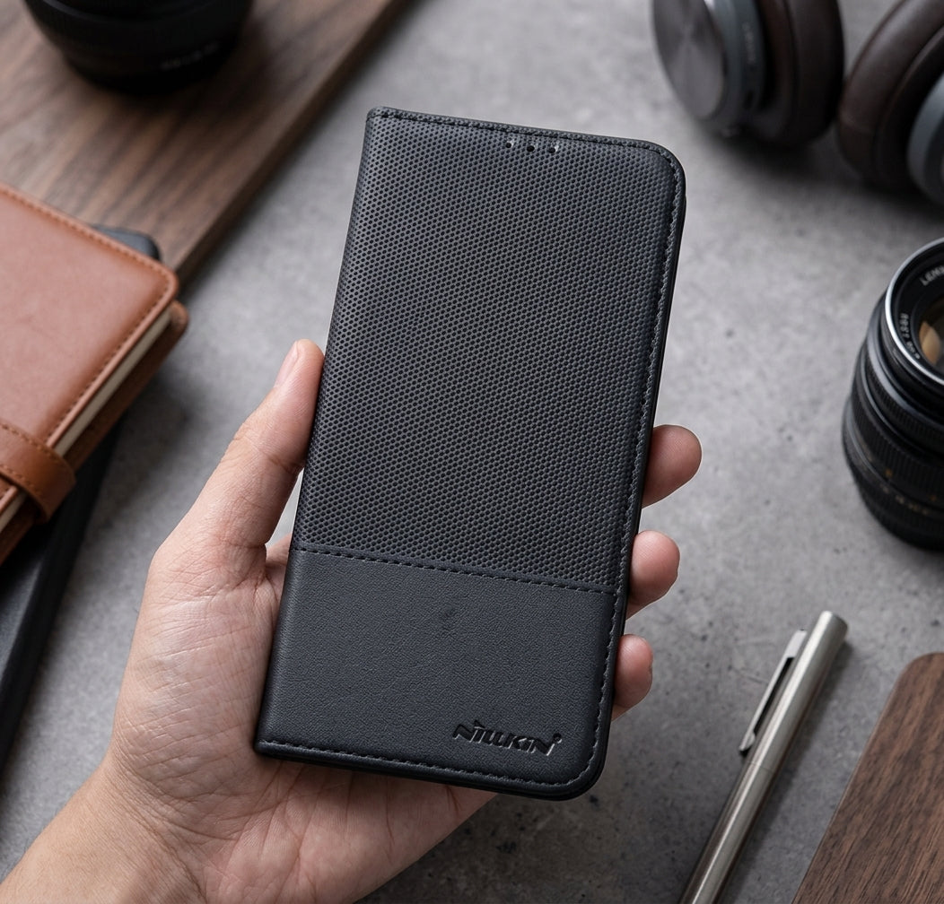 Nillkin Leather Book Case with Card Slot – iPhone & Samsung | Flip Cover with Magnetic Closure View 2 - OnlineExpo.pk
