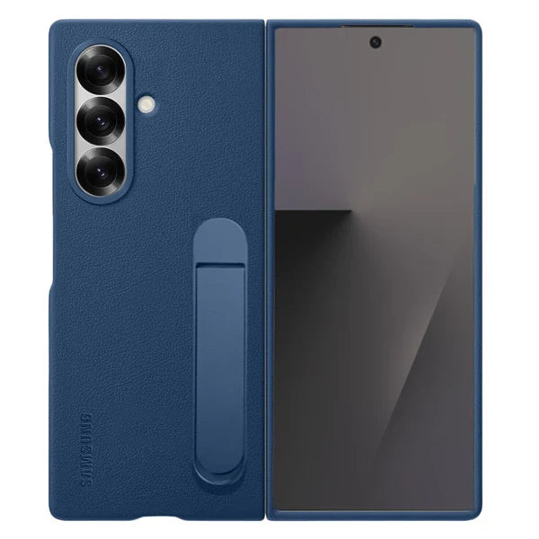 Samsung Galaxy Z Fold 7 Kind Suit Leather Protective Shell Case Cover with Stand - Blue Original Product Front View