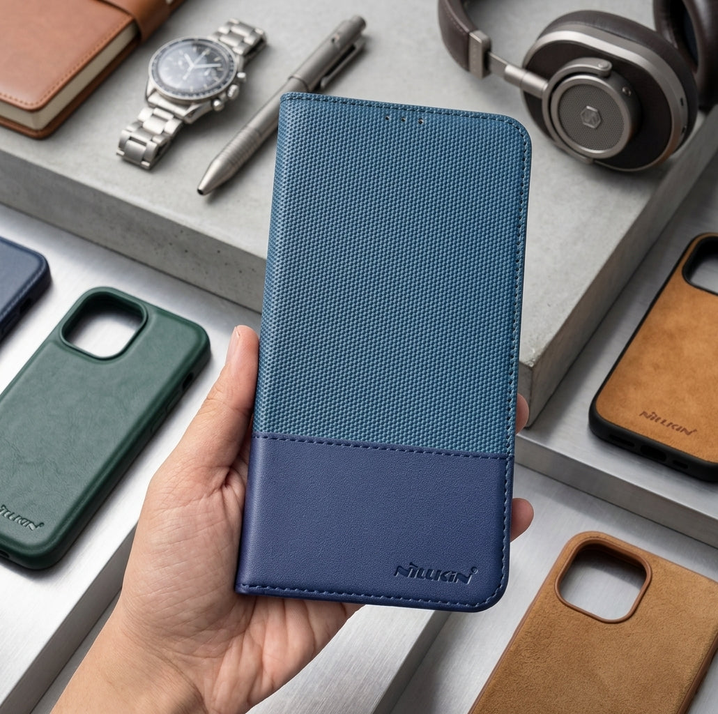 Nillkin Leather Book Case with Card Slot – iPhone & Samsung | Flip Cover with Magnetic Closure View 4 - OnlineExpo.pk