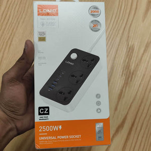 LDNIO SC3604C Power Extension 3 Sockets + 3 USB-A & 3 USB-C 2500W 2m Cord View 8 - OnlineExpo.pk
