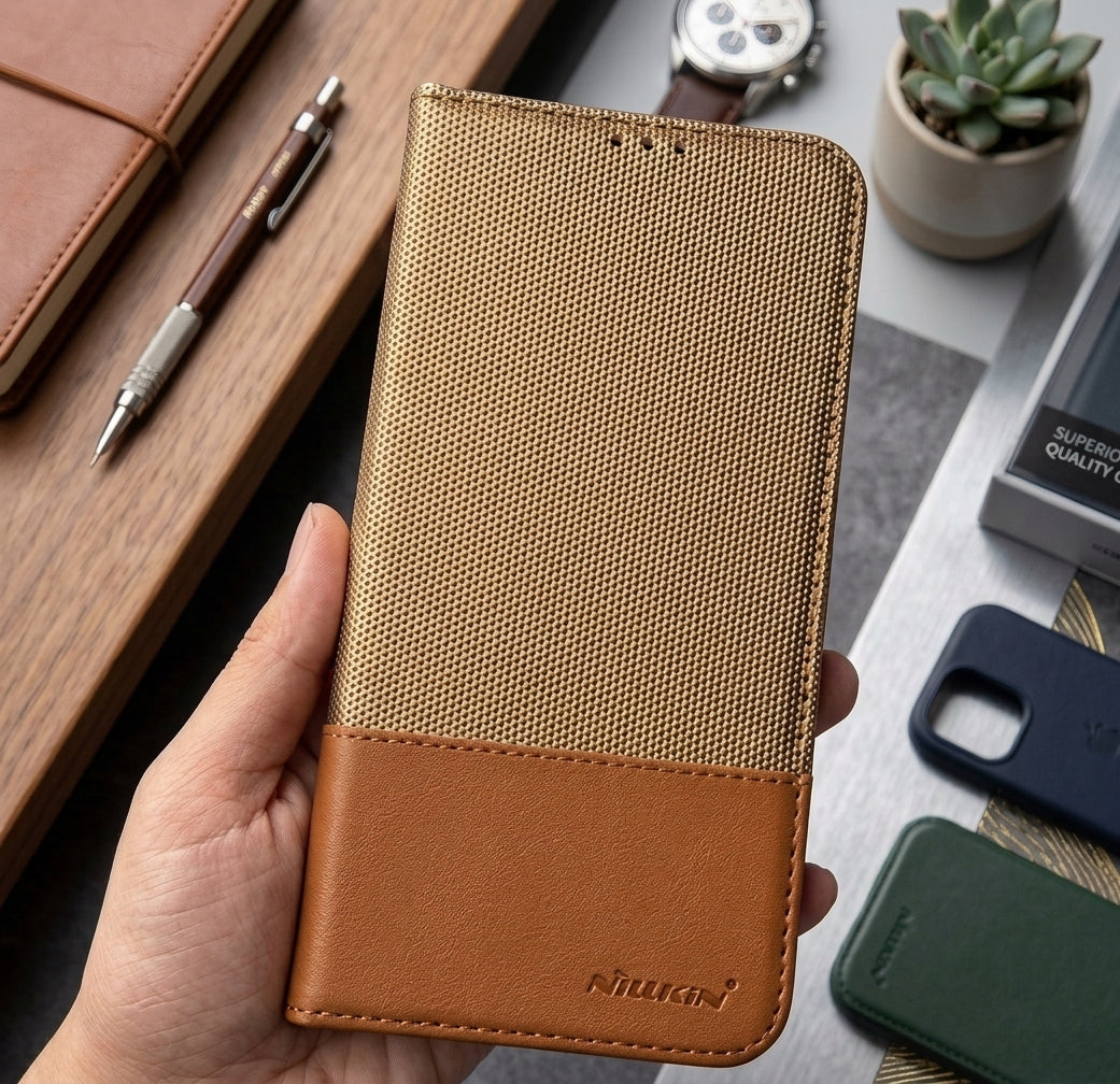 Nillkin Leather Book Case with Card Slot – iPhone & Samsung | Flip Cover with Magnetic Closure View 3 - OnlineExpo.pk