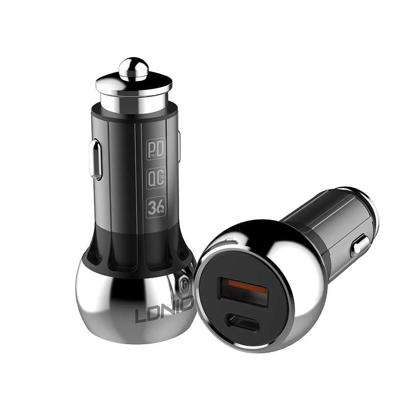 LDNIO C1 PD + QC 3.0 Fast Charger Car Charger - Black Original Product Front View - OnlineExpo.pk
