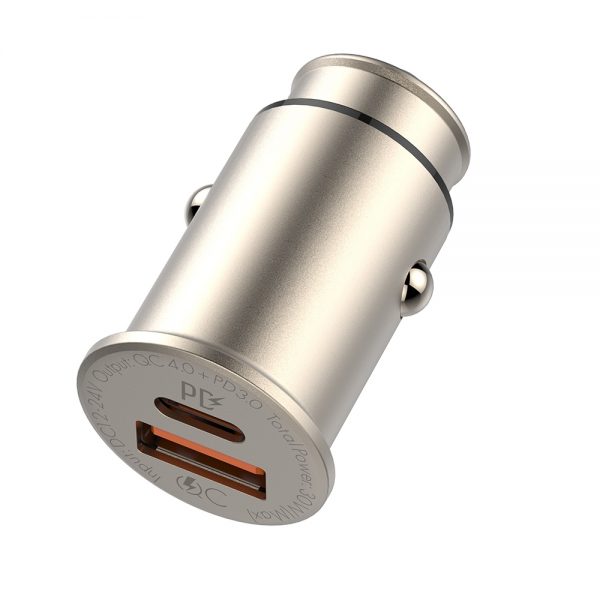 LDNIO C506Q 30W QC 4.0 + PD in-car charger USB C Charger - Gold Original Product Front View - OnlineExpo.pk
