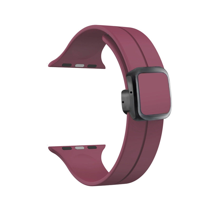 42mm-44mm-45mm-49mm Magnetic Square Buckle Silicone Watch Starps - Wine Red Original Product Front View - OnlineExpo.pk