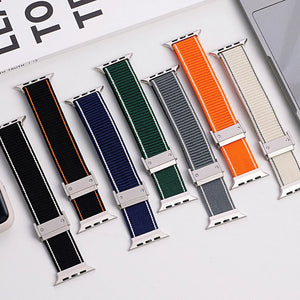 Apple Watch Magnetic Lock Nylon Strap – Breathable Elastic Band (42mm / 44mm / 45mm / 46mm / 49mm / Ultra) Original Product Front View - OnlineExpo.pk
