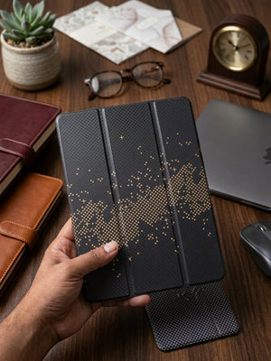 PITAKA printed Book cover for Apple iPad 7th Generation 8th Generation 9th Generation 10.2 inch iPad Pro 10.5 Smart case with pen holder space View 5 - OnlineExpo.pk