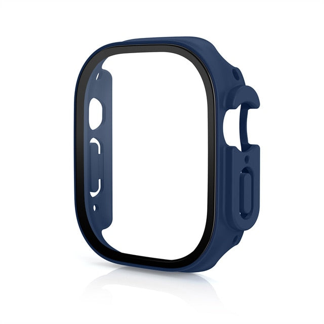 49mm Glass+case For Apple Watch Ultra PC Bumper+Screen Protector Tempered Cover Blue Original Product Front View