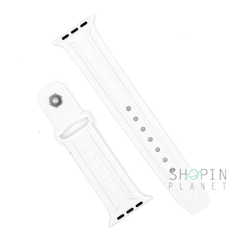 Apple Watch 42mm-44mm-45mm Gray Brand Silicone Strap Elegant and Stylish Band - White Original Product Front View