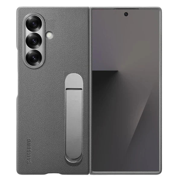 Samsung Galaxy Z Fold7 Kind Suit Leather Protective Shell Case Cover with Stand - Gray Original Product Front View