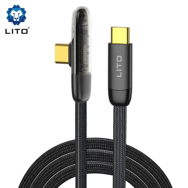LITO LD11CT Braided 90 Elbow 60W Type-C to Type-C | Fast Charging USB-C to USB-C Cable – LITO Original Product Front View