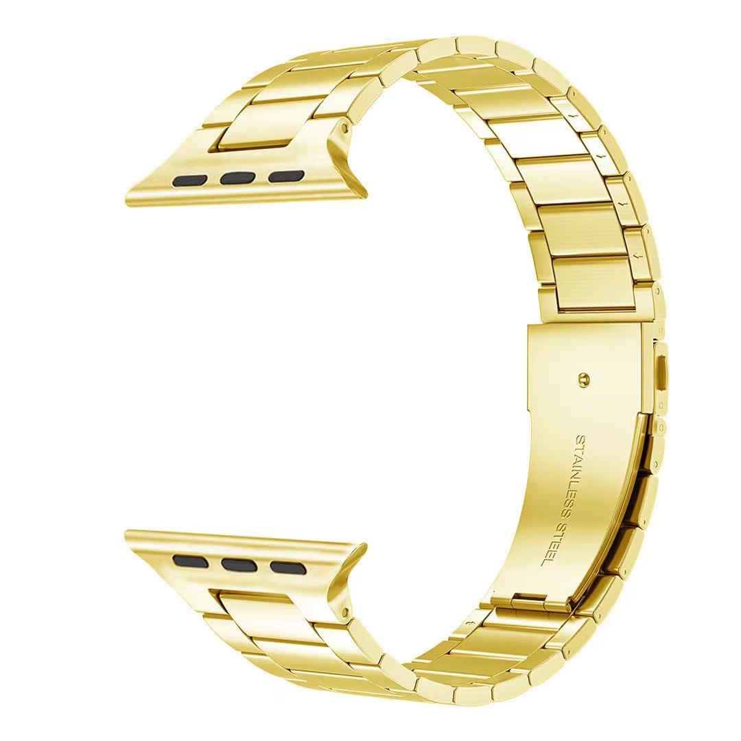 Apple watch 42-44-45-49mm Ultra Thin Stainless Steel One peice Wristband Strap - Golden Original Product Front View