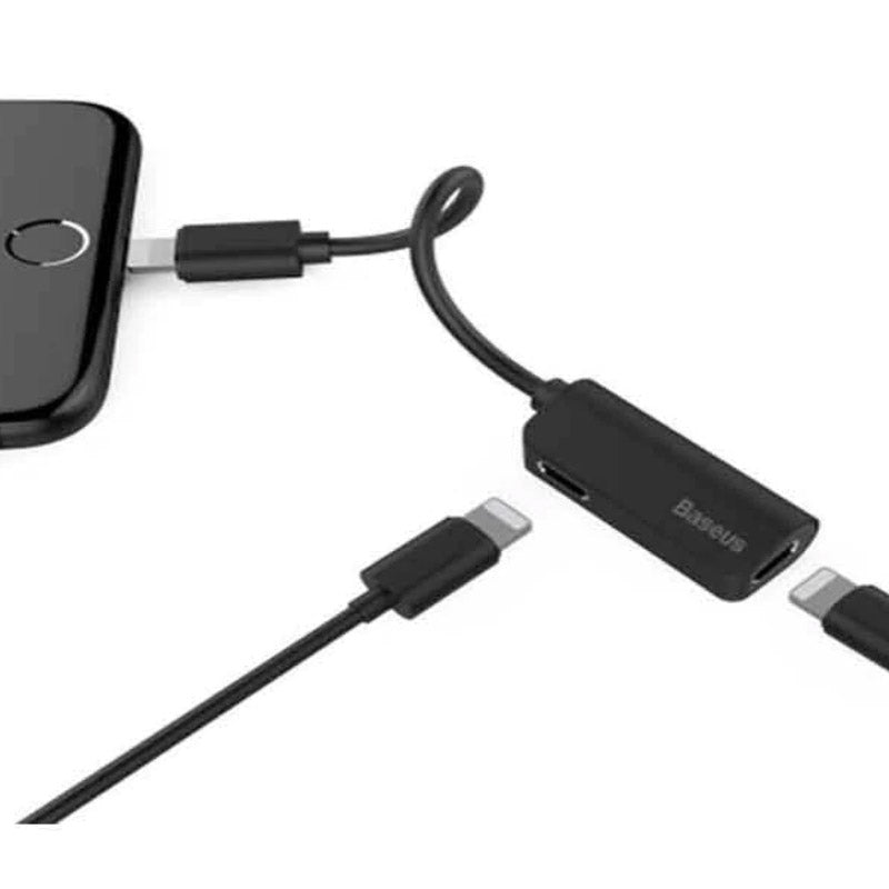 Baseus L37 iP Male to Double iP Female - Black Adapter Original Product Front View - OnlineExpo.pk
