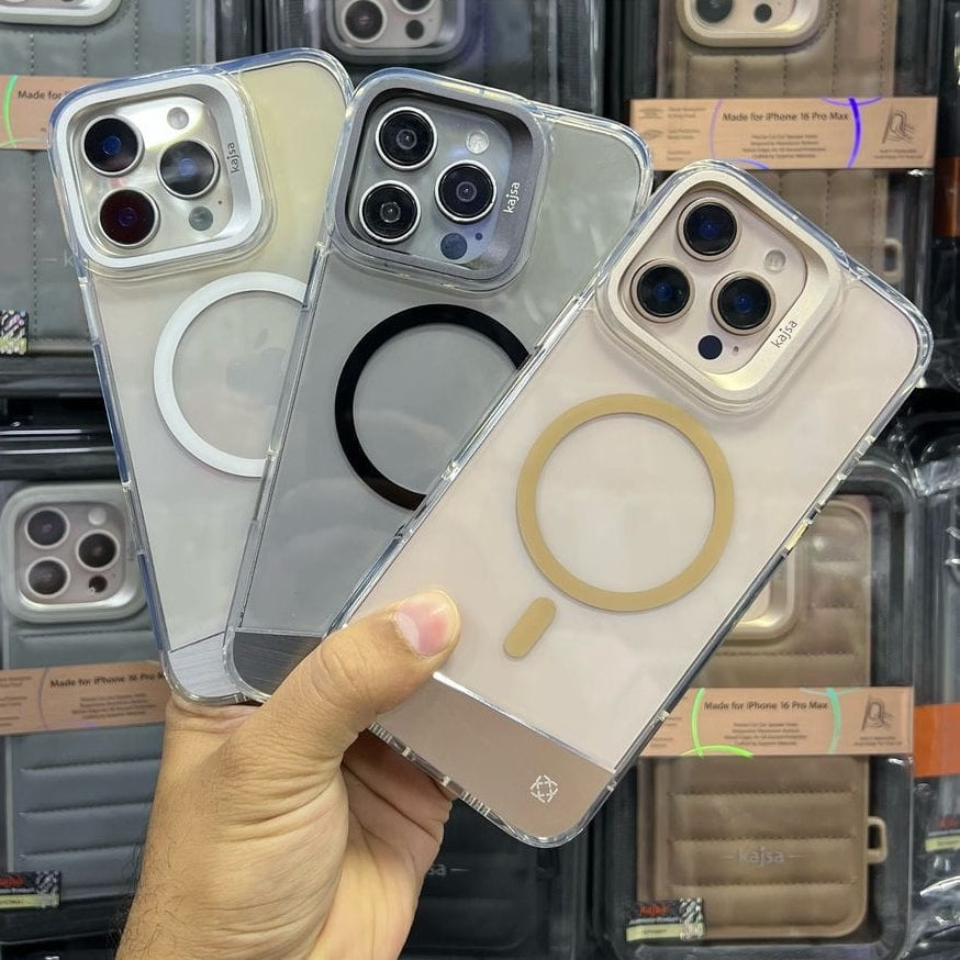 iPhone 16 Pro Max Kajsa Transparent MagSafe PC Case Black/White/Desert Original Product Front View - OnlineExpo.pk