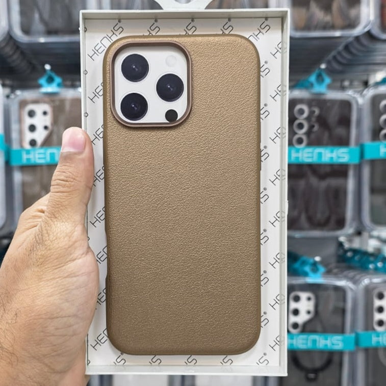 iPhone 16 Pro Max Henks Pure Desert Leather Case Original Product Front View - OnlineExpo.pk