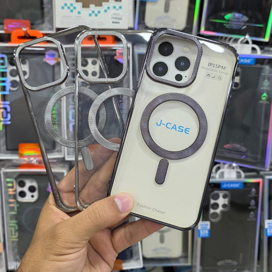iPhone 15 Pro Max Jcase MagSafe Transparent Case Textured Camera Bezels (Black & Silver) Original Product Front View