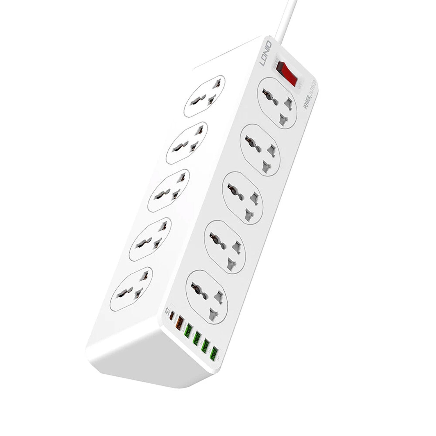 LDNIO SC10610 30W 6-Port USB Charger Power Strip With 10*Outlets/5 *USB / 1 * PD USB-C Wall Charger Adapter Fast Charging