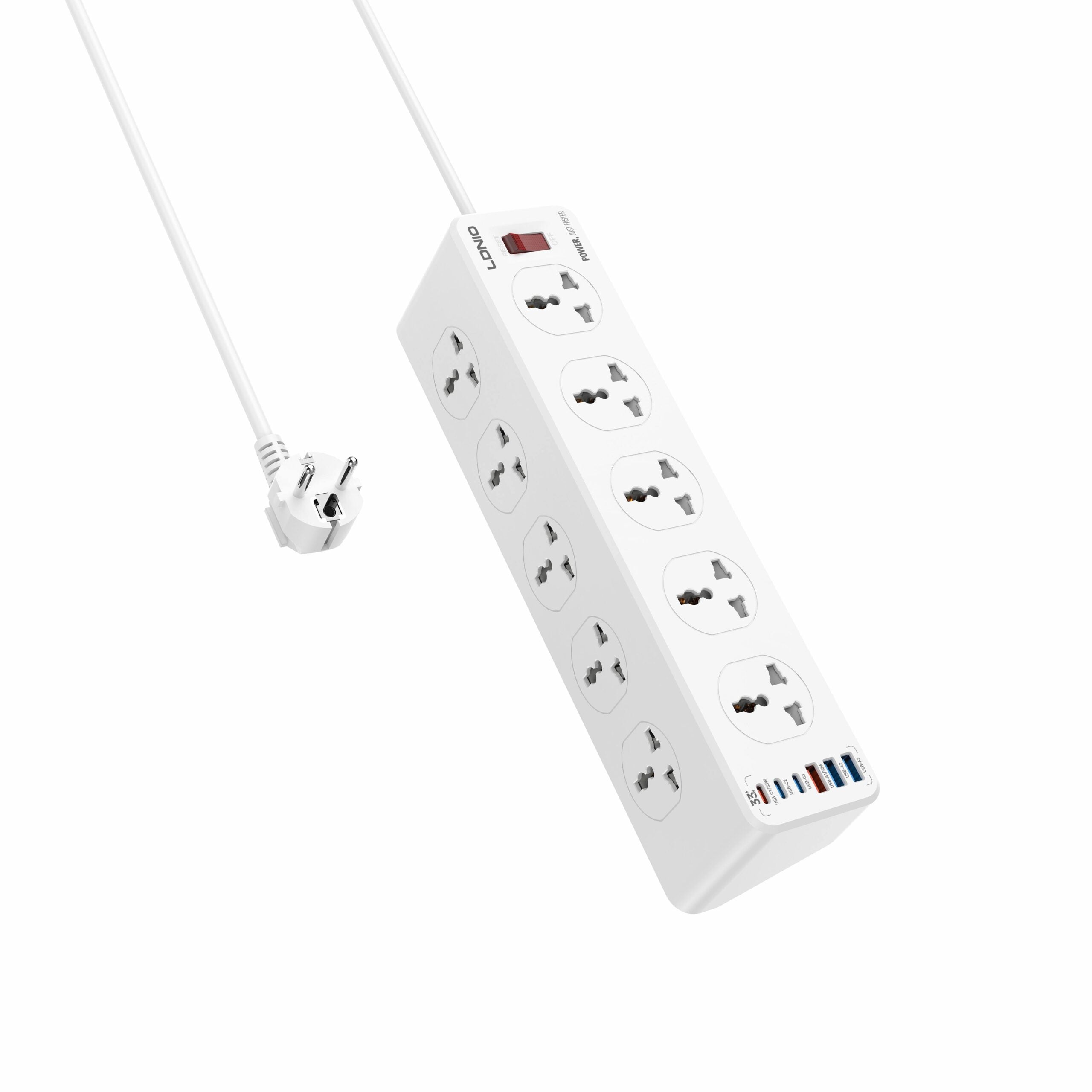 LDNIO SC10610C 10 AC Outlets Universal Power Strip 3USB-C & 3USB-A EU Plug Original Product Front View - OnlineExpo.pk
