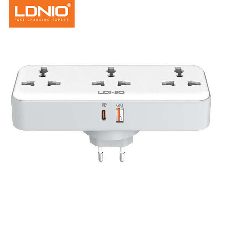 LDNIO SC3317 Power Expansion Socket - 3 AC + 2 USB PD QC 30W Rotating Plug Original Product Front View - OnlineExpo.pk