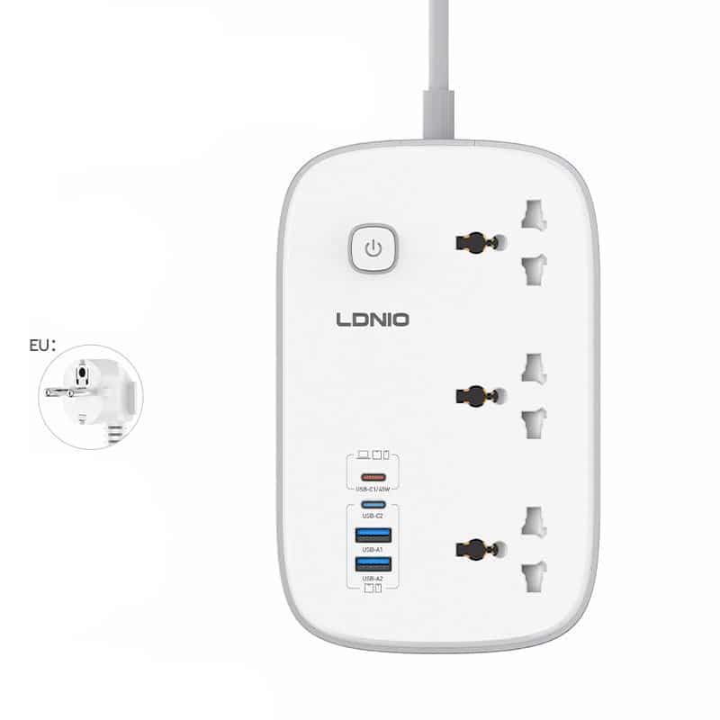 LDNIO SC6 45W GaN Power Strip – 3 AC Outlets / 4 USB Ports / PD Fast Charging / Surge Protector Original Product Front View