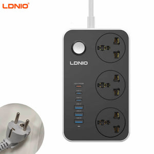 LDNIO SC3604C Power Extension 3 Sockets + 3 USB-A & 3 USB-C 2500W 2m Cord Original Product Front View - OnlineExpo.pk