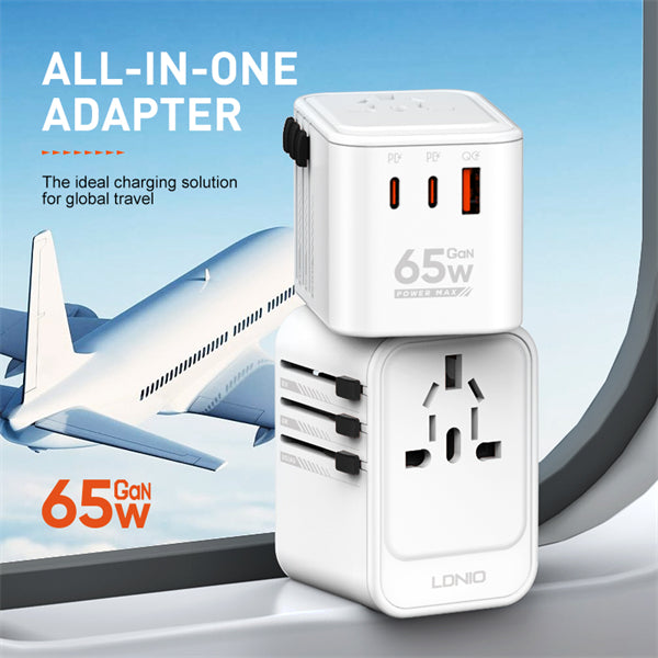 LDNIO Z6 3 USB Ports 65W GaN Travel Adapter - White Original Product Front View - OnlineExpo.pk