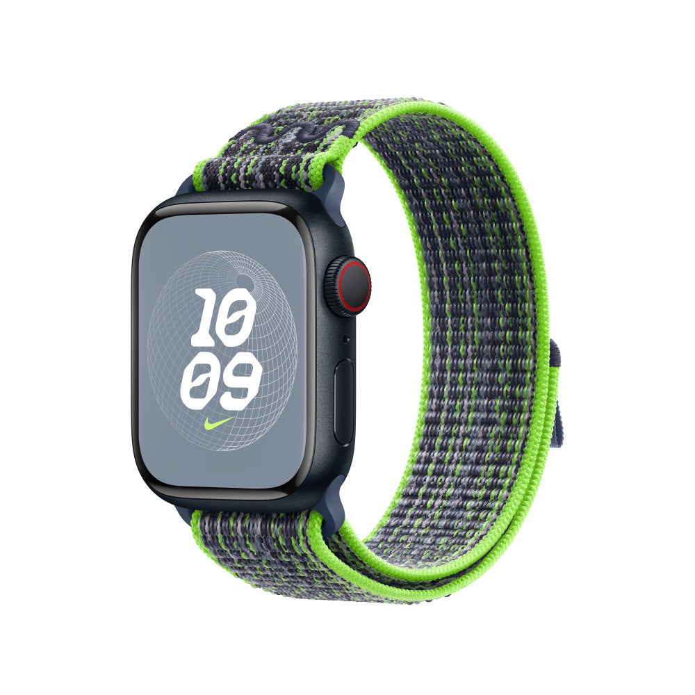 42mm-44mm-45mm-49mm Nylon Nike Sport Loop Straps For Smart Watch Series 9/Ultra/Ultra 2 - Bright Green/Blue Original Product