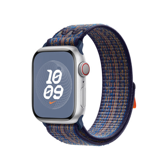 42mm-44mm-45mm-49mm Nylon Nike Sport Loop Straps For Smart Watch Series 9/Ultra/Ultra 2 - Game Royal/Orange Original Product